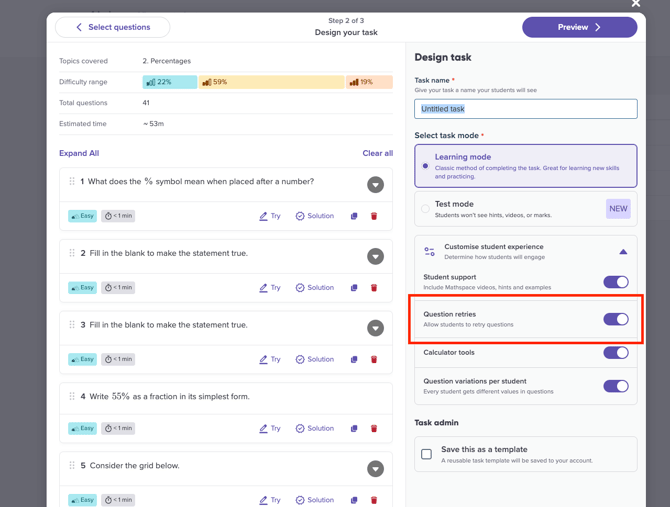 Turning on question retries